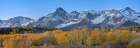 USA-Colorado-Uncompahgre National Forest Panoramic sunset on aspen forest and Sneffels Range Art Print